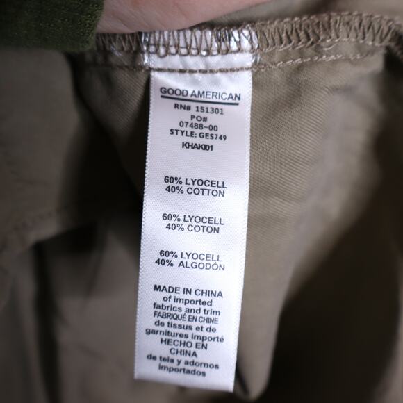 GOOD AMERICAN NEW Chambray Button Down Shirt Khaki Long Sleeves Women's 1/US S - Picture 11 of 12